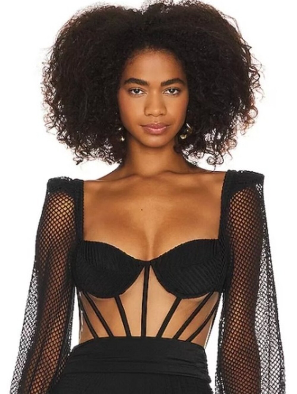 Cut Out Black Mesh Knit Dress/ Bathing Suit  with Corset Bodice - Picture 3 of 7